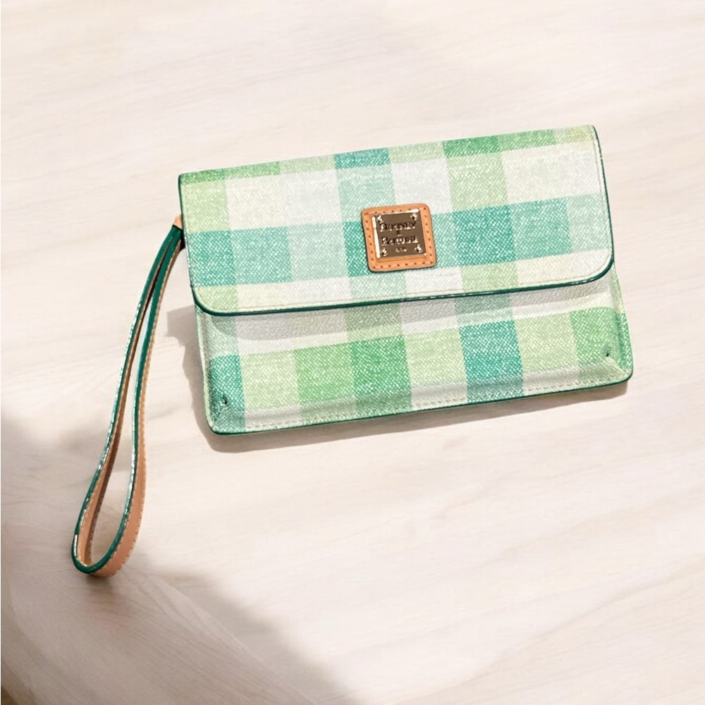 Dooney & Bourke Quadretto Check Milly Wristlet in Green.